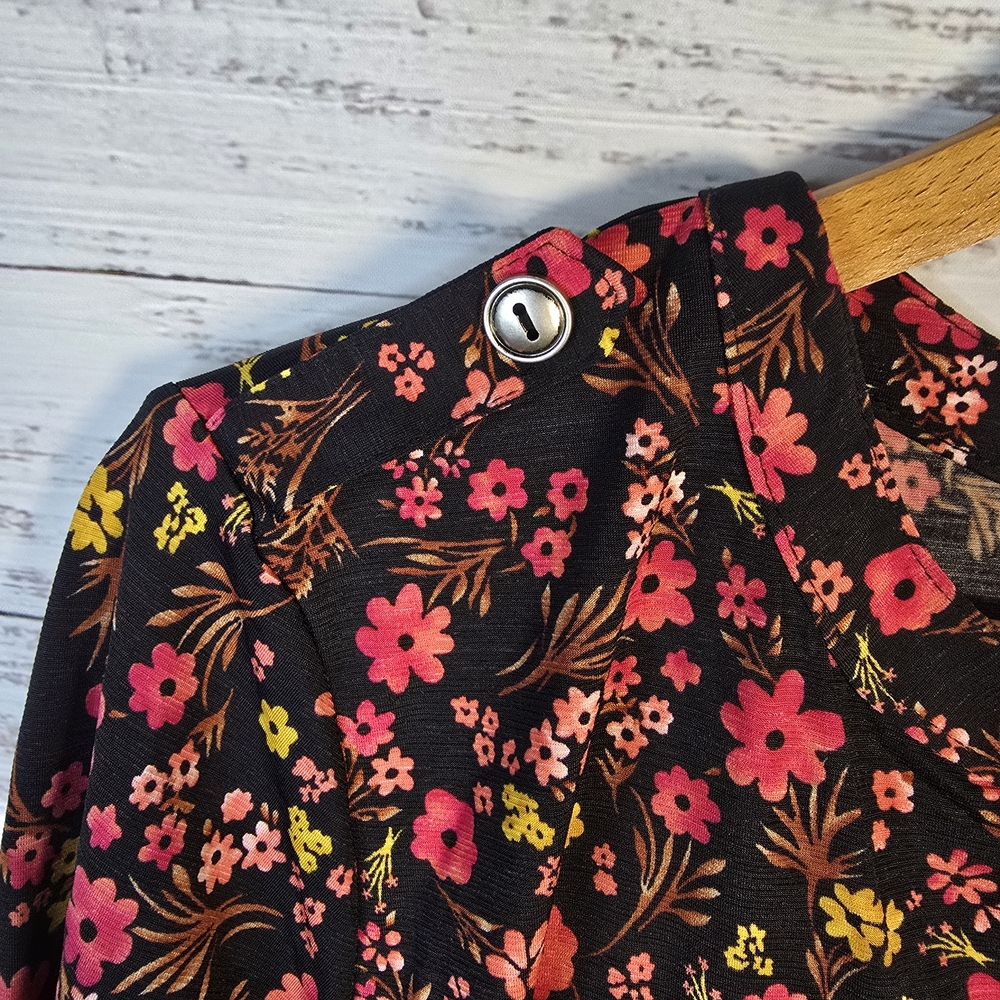 Dear Scarlett Black Blouse with Pink‎ and Yellow Floral Design NWT - Picture 6 of 6